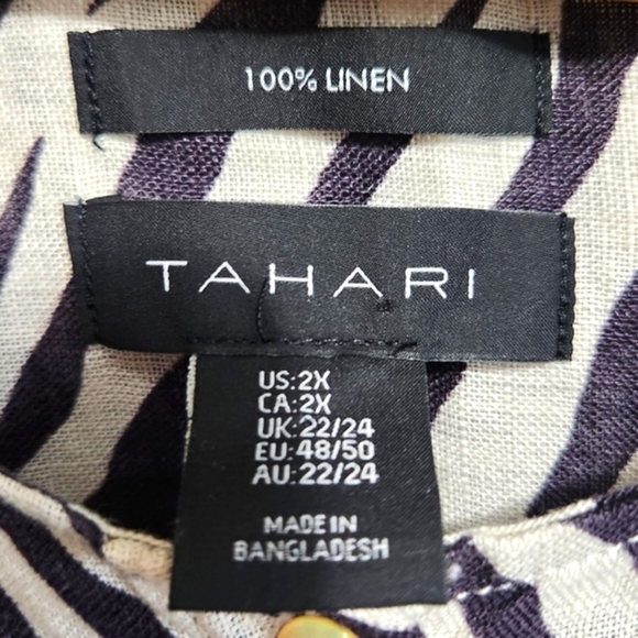 EUC TAHARI LINEN PLUS SIZE 2X ZEBRA PRINT ROLL TAB SLEEVE TUNIC - Picture 7 of 8